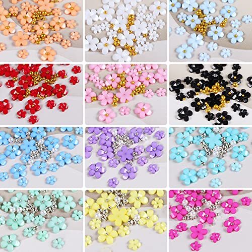 12 Grid 3D Flowers Nail Charms Acrylic Colorful Flowers Nail Art Rhinestones