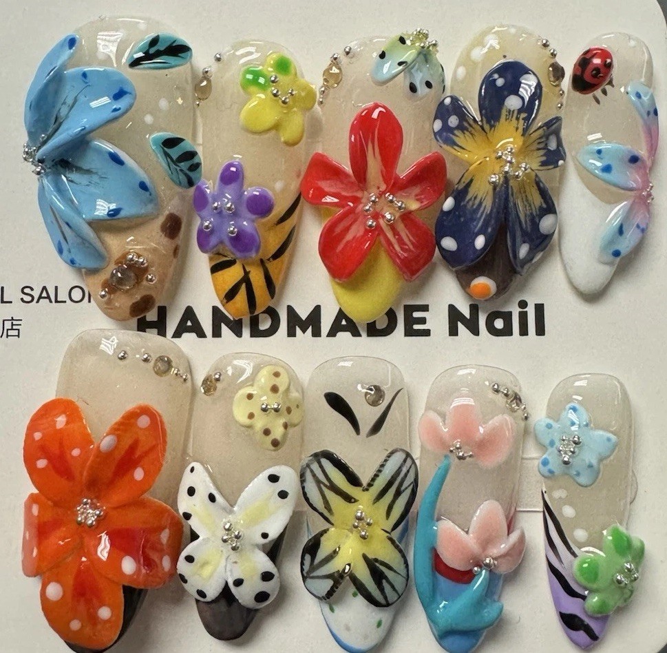 Summer Colorful Nails Press On Nails Flowers, Fun, Beautiful
