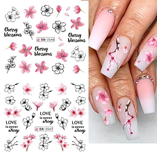 Pink Flower Nail Art Sticker Sakura Water Transfer Nail Stcikers Decal Nail
