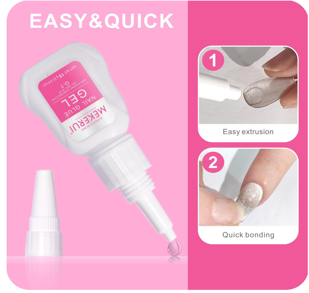 Super Strong Nail Glue Gel & Quick Remover Kit–10+ Day Hold, No UV, Easy Removal