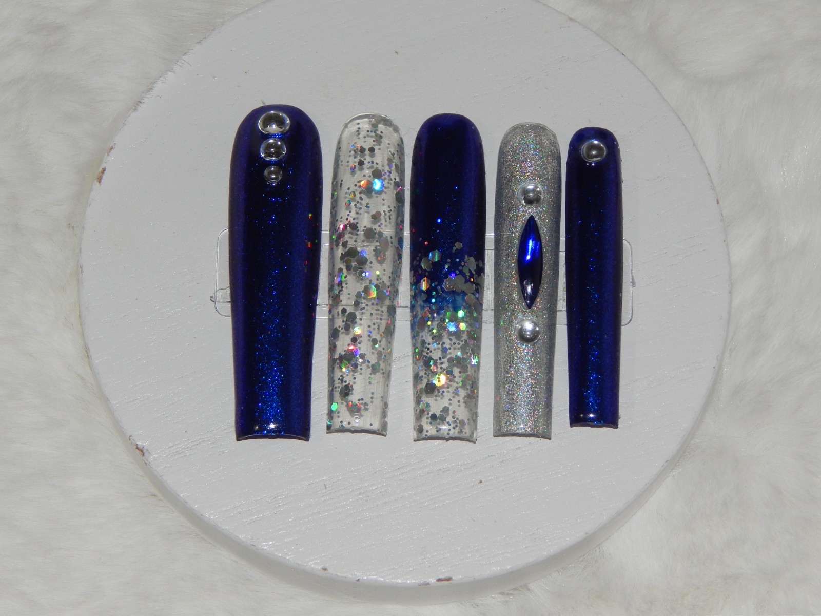 Luxury Handmade Press-On Nails I Reusable I Midnight Blues I Square Shape l 3XL