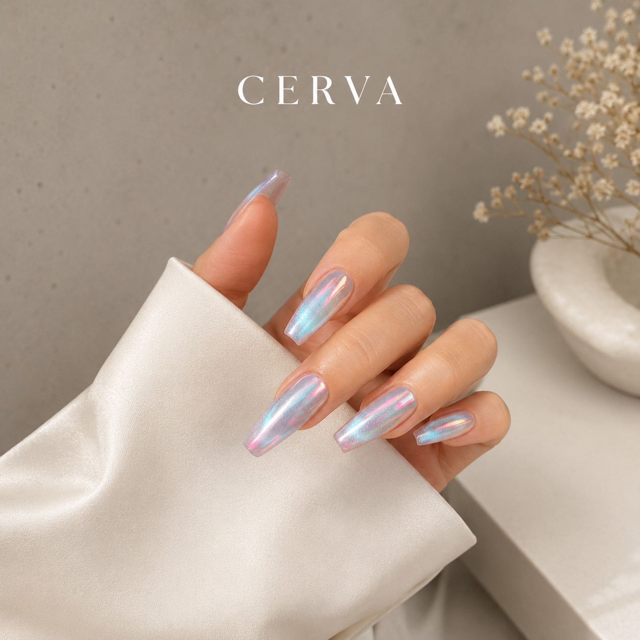 Aurora Chrome Press On Nails Reusable Iridescent Cat Eye Nails Handmade Glossy