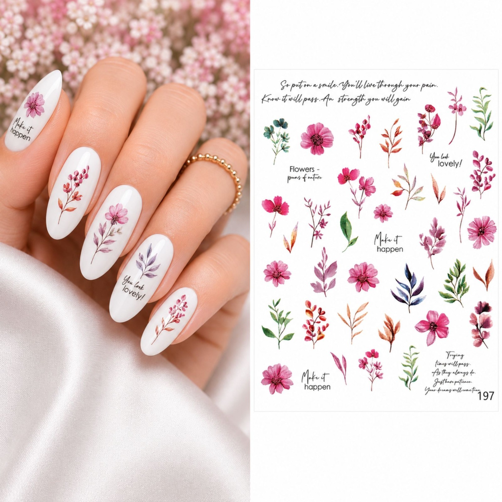 Flower Make it happen Water Transfer Nail Stickers Purple Flower Decals Manicure