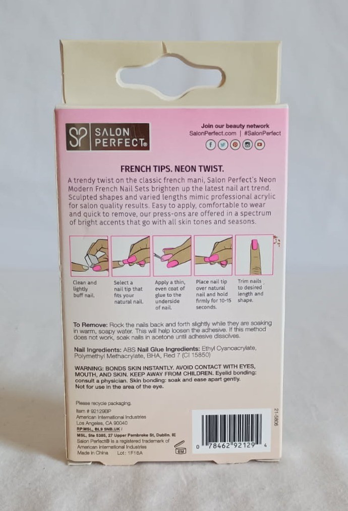 Salon Perfect Modern French Neon Nail Set Long Glossy Pink Ombre Coffin Shaped