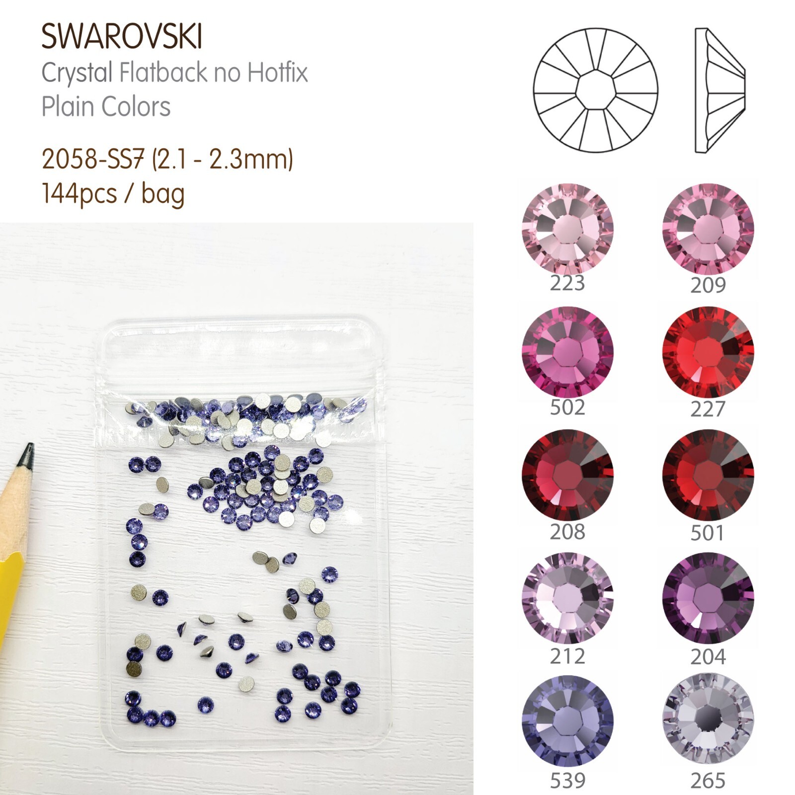Swarovski 2.2mm-144pcs Flatback Crystal Nail Decoration Rhinestone #2058-SS7-Clr