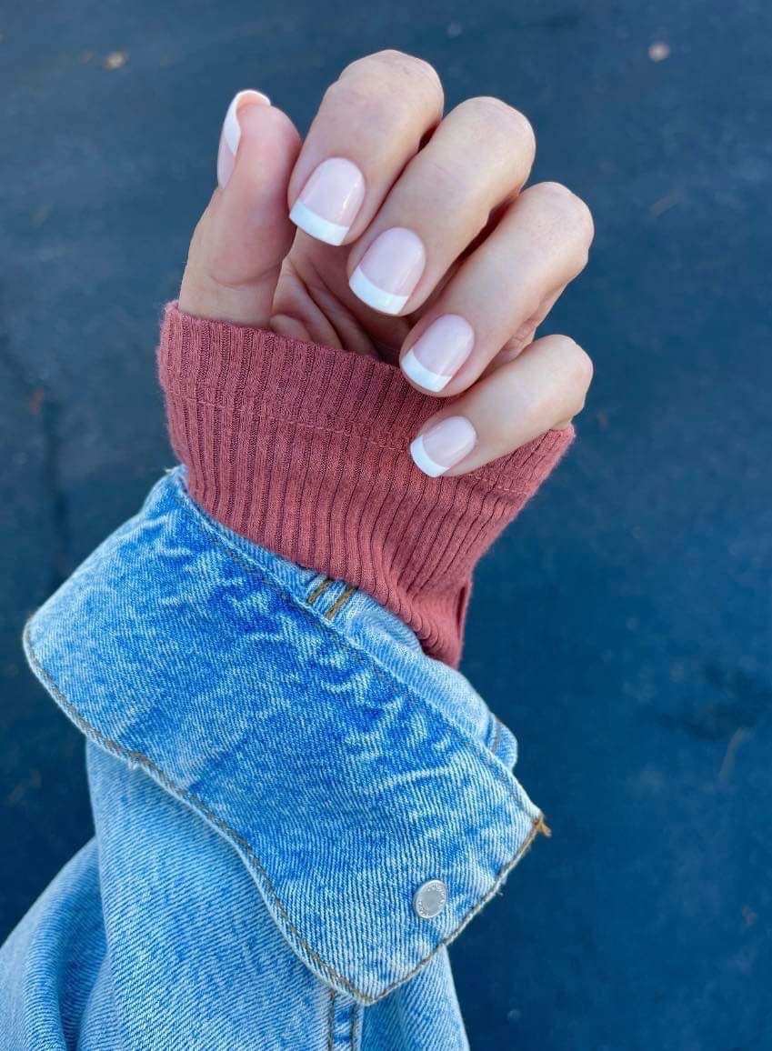 RED ASPEN Nail Dashes Press On Nails~ Short Square ~ NELL’S FRENCH TIP Manicure