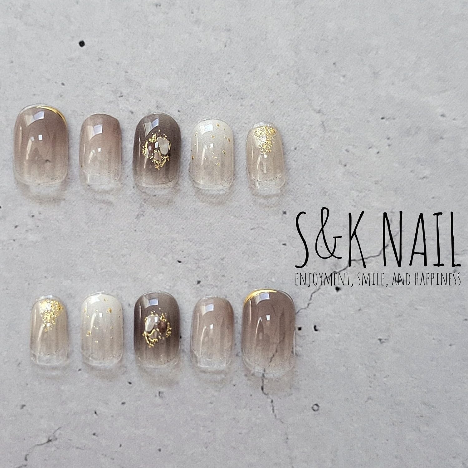 Nail Stickers Cafe Mocha Nuance & Mirror Gel-Style 20pcs Japan