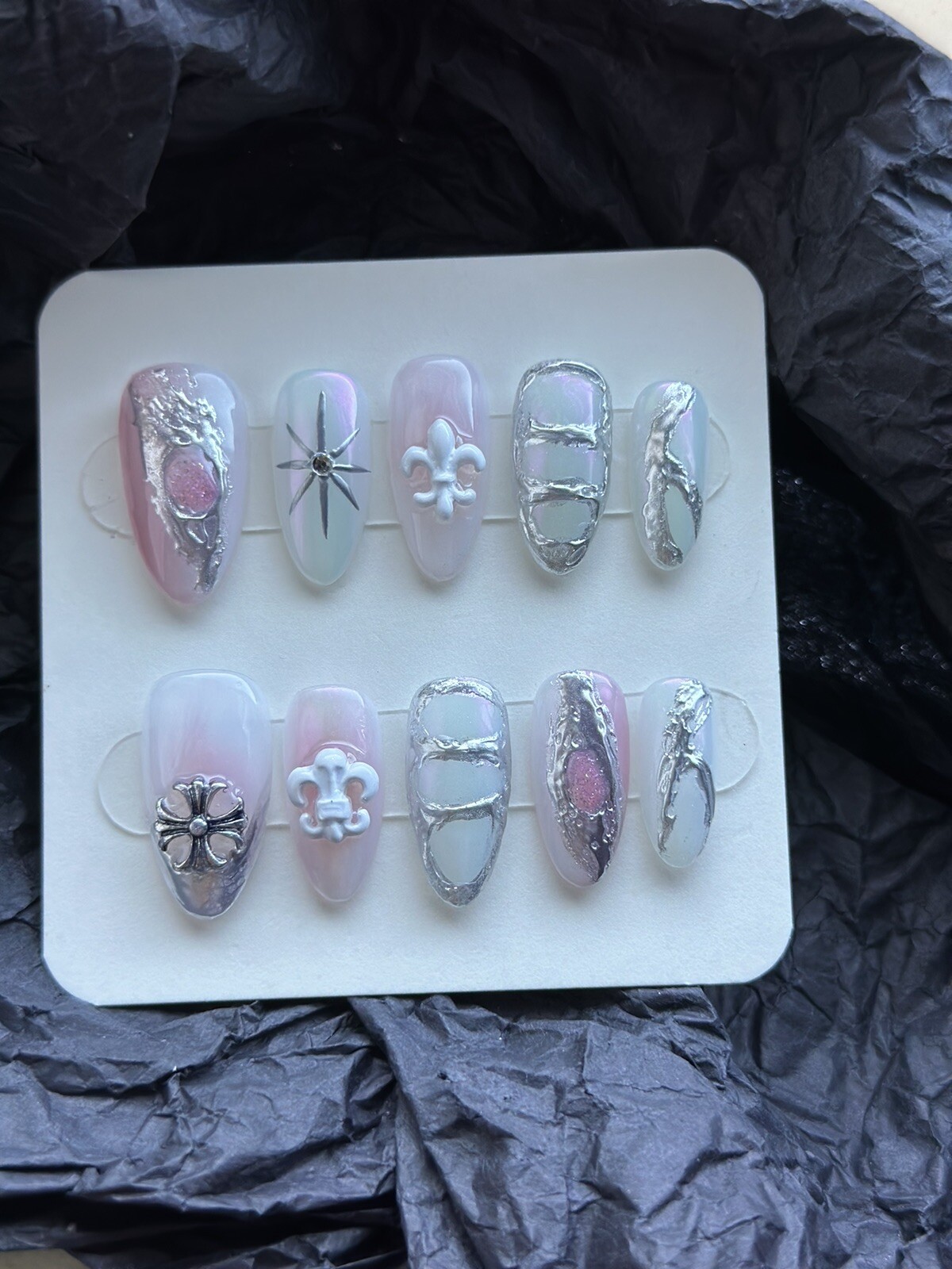 CUSTOM Handmade press on Gel nails Medium Almond Y2k Style Nails Set Size:S