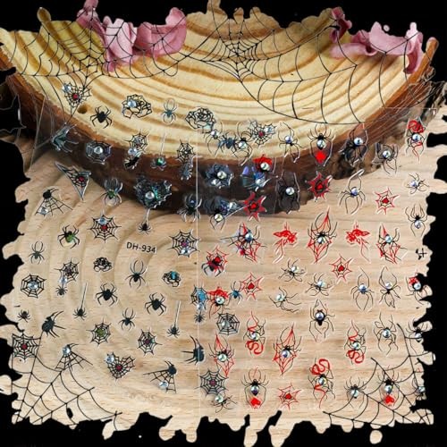 Halloween Nail Stickers with 5D Spider Rhinestones Gem Halloween Stickers-2