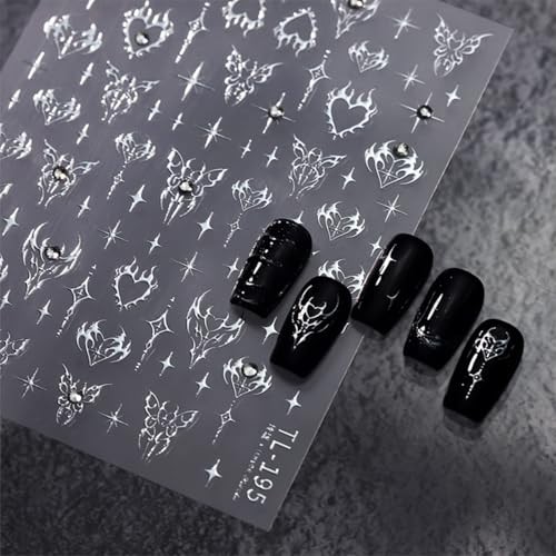 Silver Star Nail Art Stickers 5D Self Adhesive Heart Silver Butterfly Star