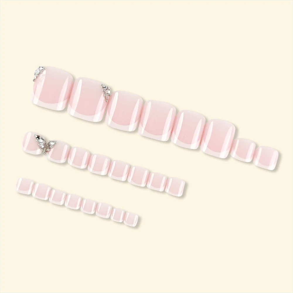 Nude Pink Crystal French Press On Toenails For Women
