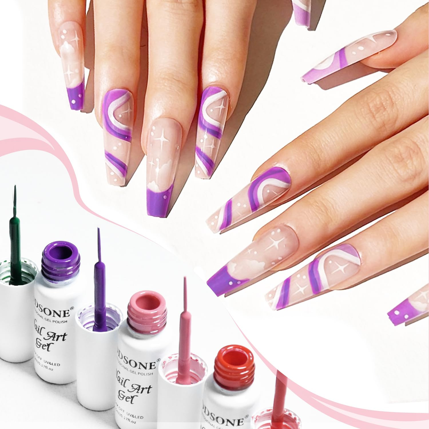 10Pcs Nail Art Gel Liner Set,3D Nail Art Pens Effect for Fine Lines,Thin Brush D
