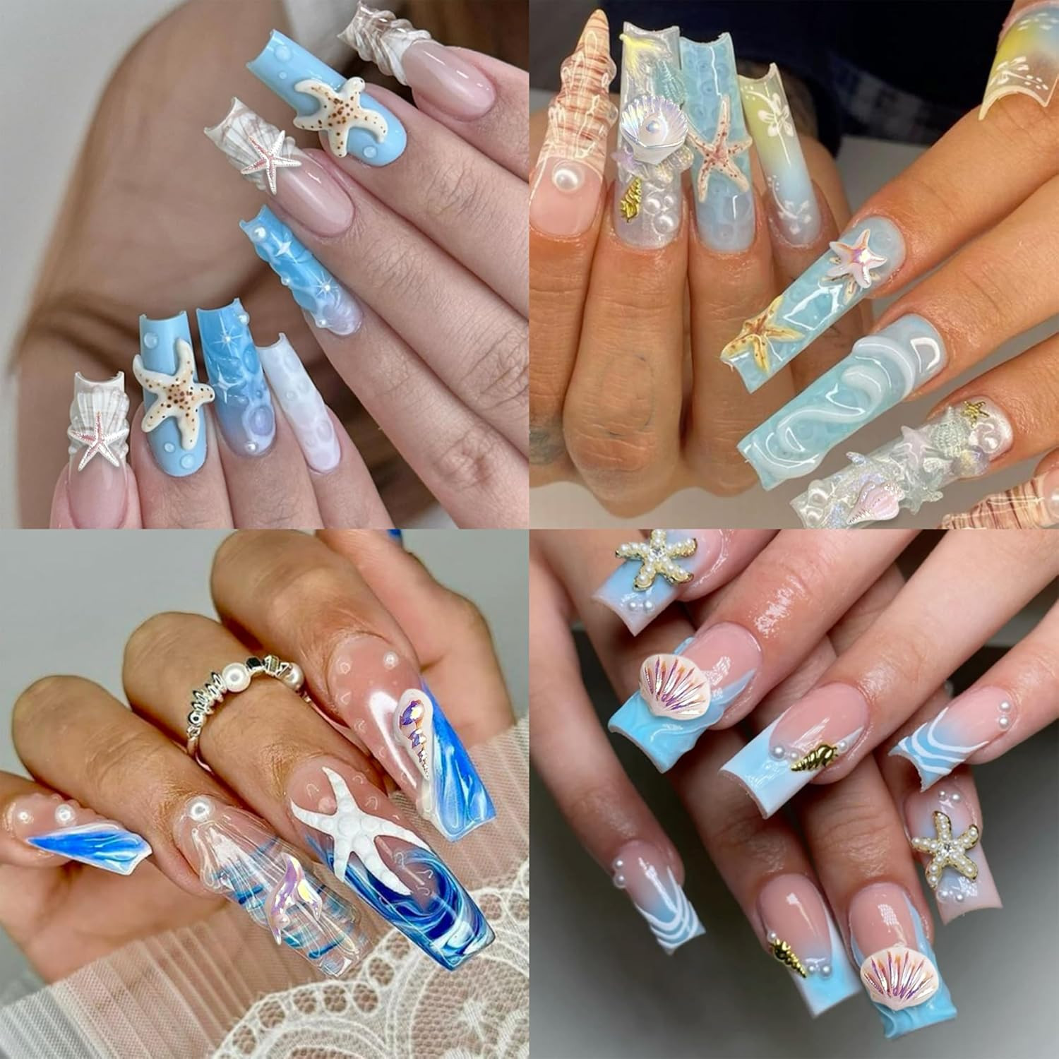 150Pcs Summer Beach Nail Rhinestones Ocean Theme Shell Starfish Conch Nail