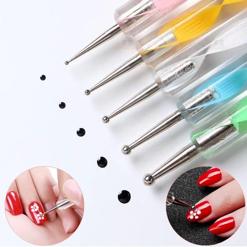 8-Piece Nail Art Tool Kit: 5 Dotting Pens & 3 Dual-End Brushes for Elegance