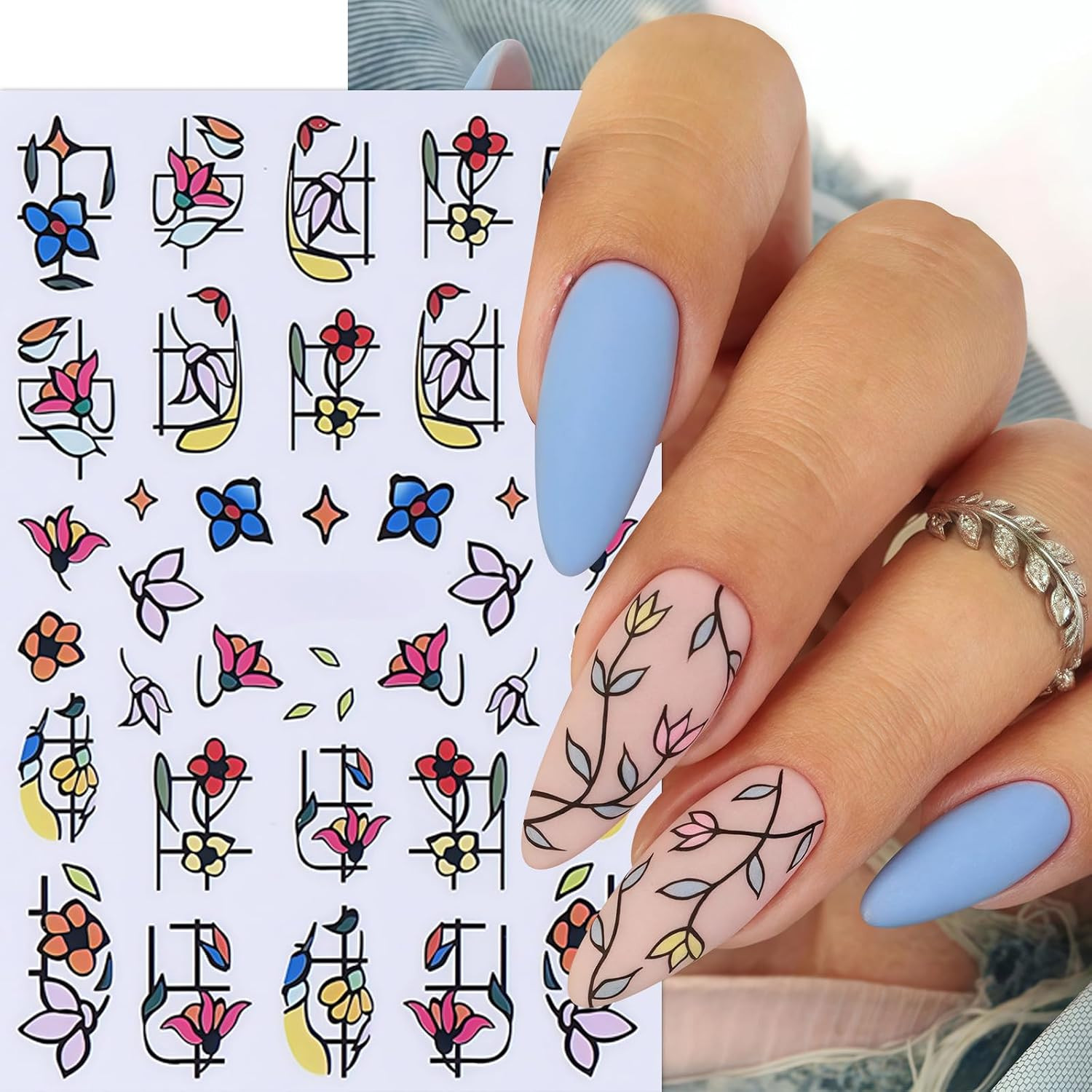 6Sheets Flower Nail Stickers Lily Flower Stickers for Nails 3D Self Adhesive Flo