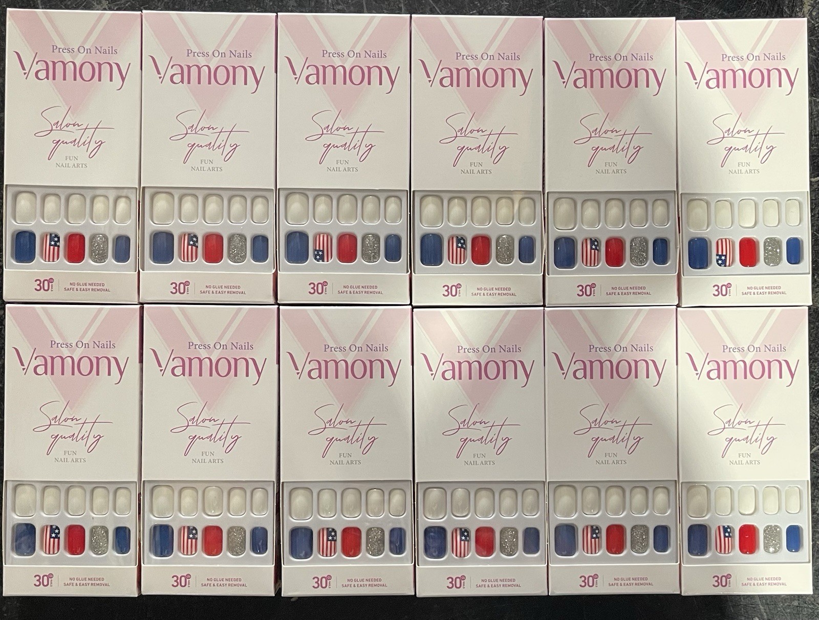 12 Pack Vamony Press On Nails Square Short Length Fake Nails Manicure Set