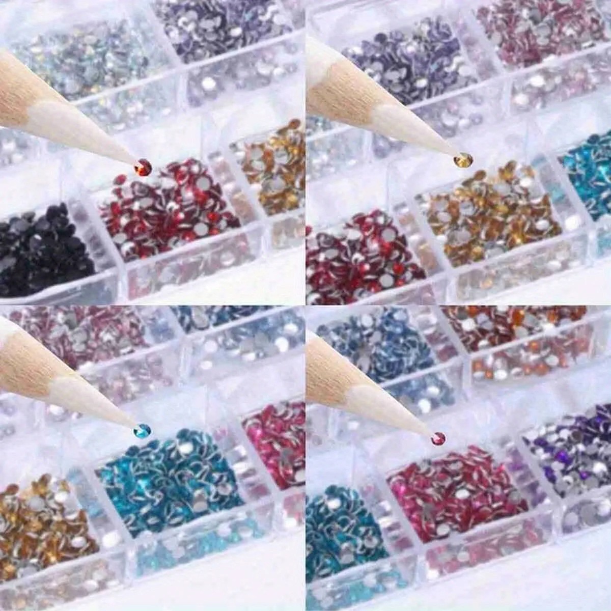 12 Grid Multi-size Nail Art Rhinestones 3D Acrylic Nail Stones Gems Pearl DIY Ma