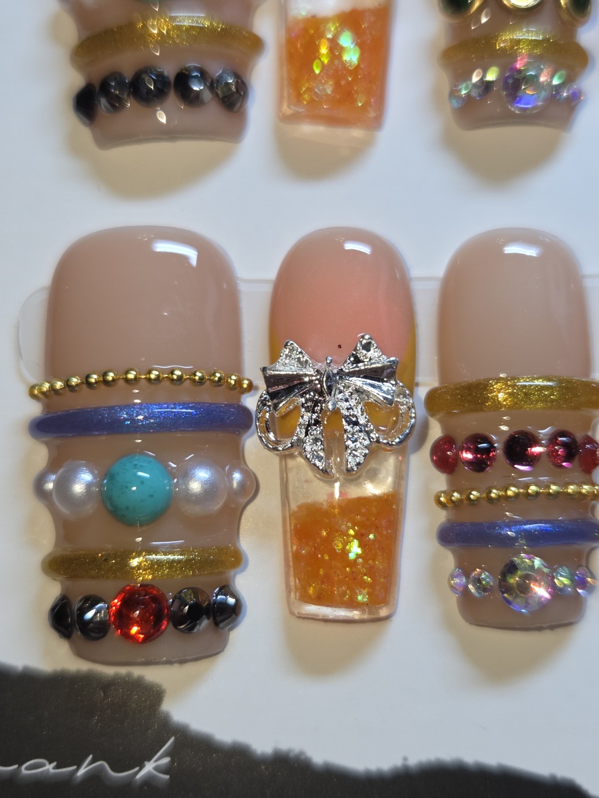 Press On Nails Handmade Large Orange Y2k Bangle Bracelet Water Aqua Nails