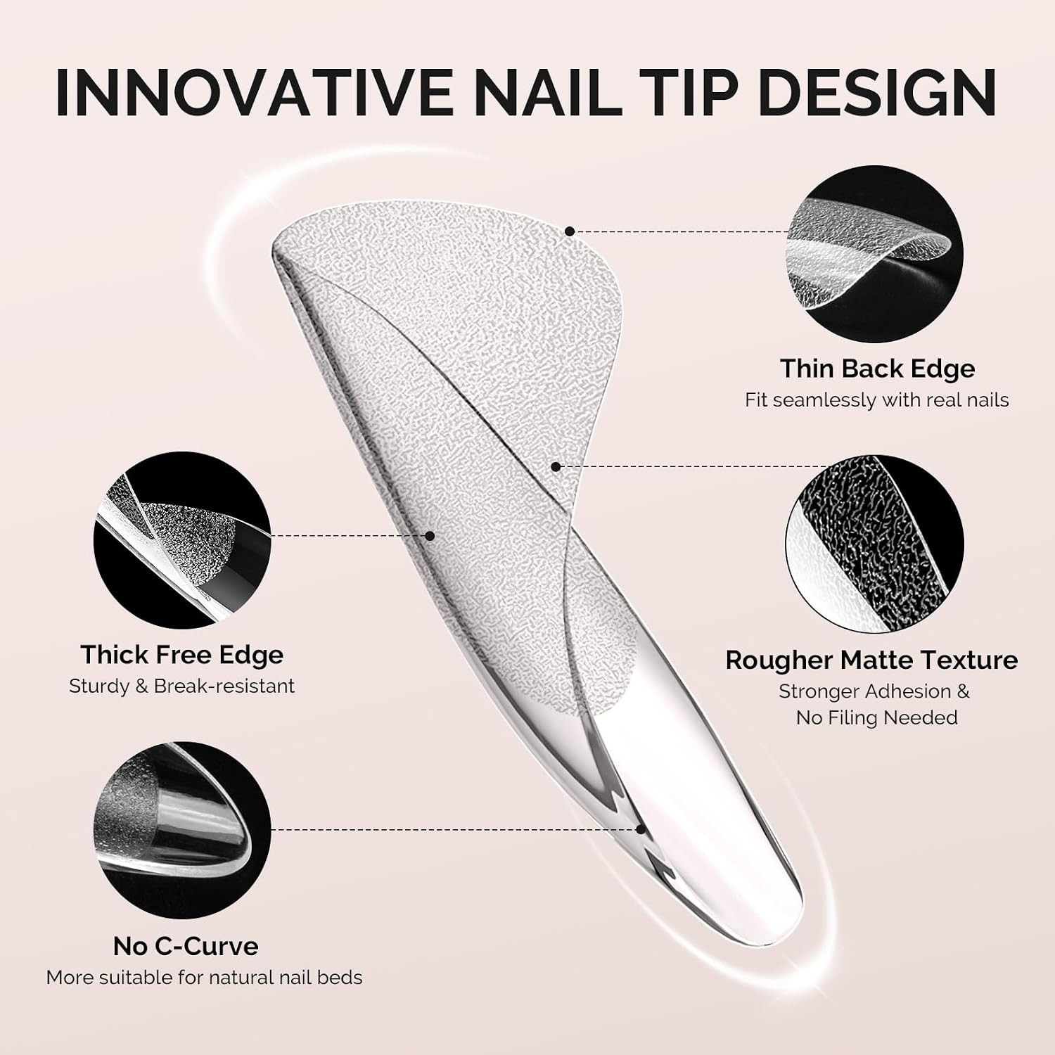 Extra Short Ballerina X Nail Tips- 600Pcs 15 Sizes | Clear Acrylic, Half Matte F