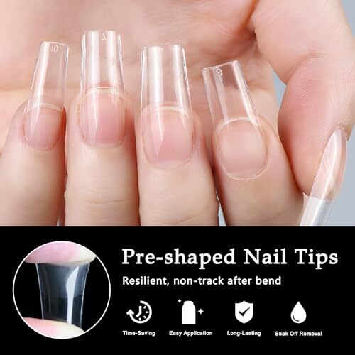 600pcs Square Nail Tips, Medium Square Gel X Nail Tips Clear E-Medium Sqaure