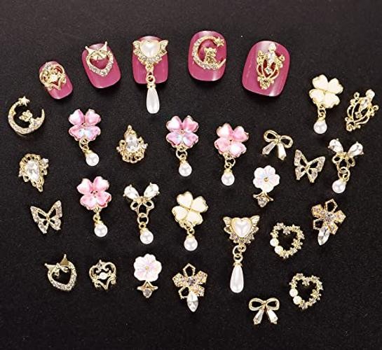 1 Pack of 50pcs 3D Nail Charms for Acrylic Nails with Art #1-Gold Tone-50pcs