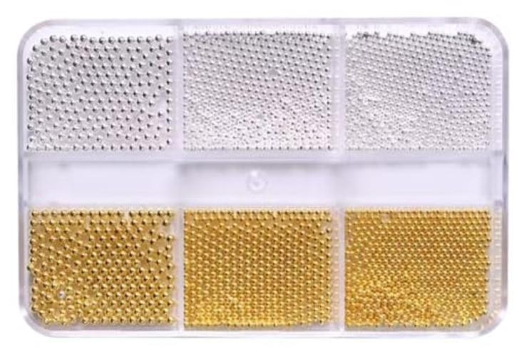 3D Metal Nail Beads & Studs, Gold and Pearl White Caviar Gold+Silver