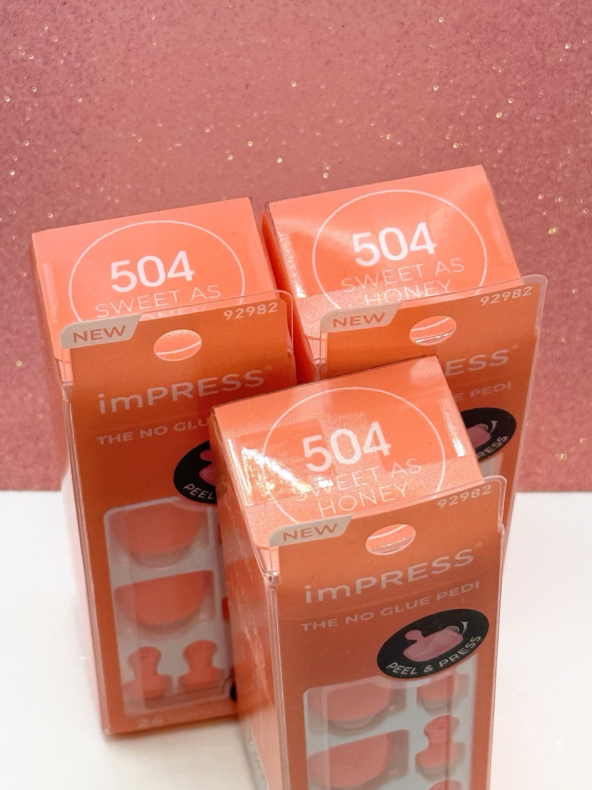 Kiss ImPRESS Press-On Pedicure Toenails Orange 504 Sweet As Honey Lot Of 3