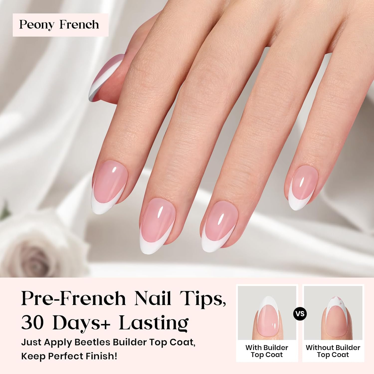 Beetles X Press Gel Nail Kit, Press on Nails Short Almond Kit with 224Pcs French