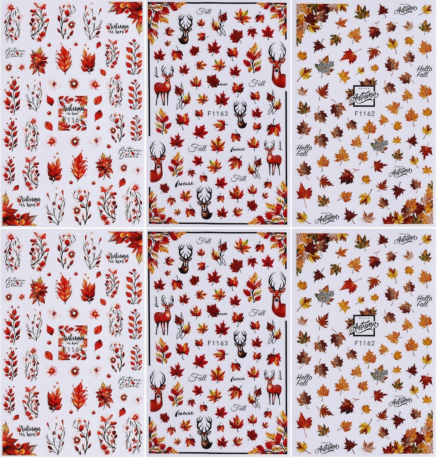 Fall Nail Stickers Maple Leaf Nail Decals 6PCS 3D Self-Adhesive Leaves Deer N…