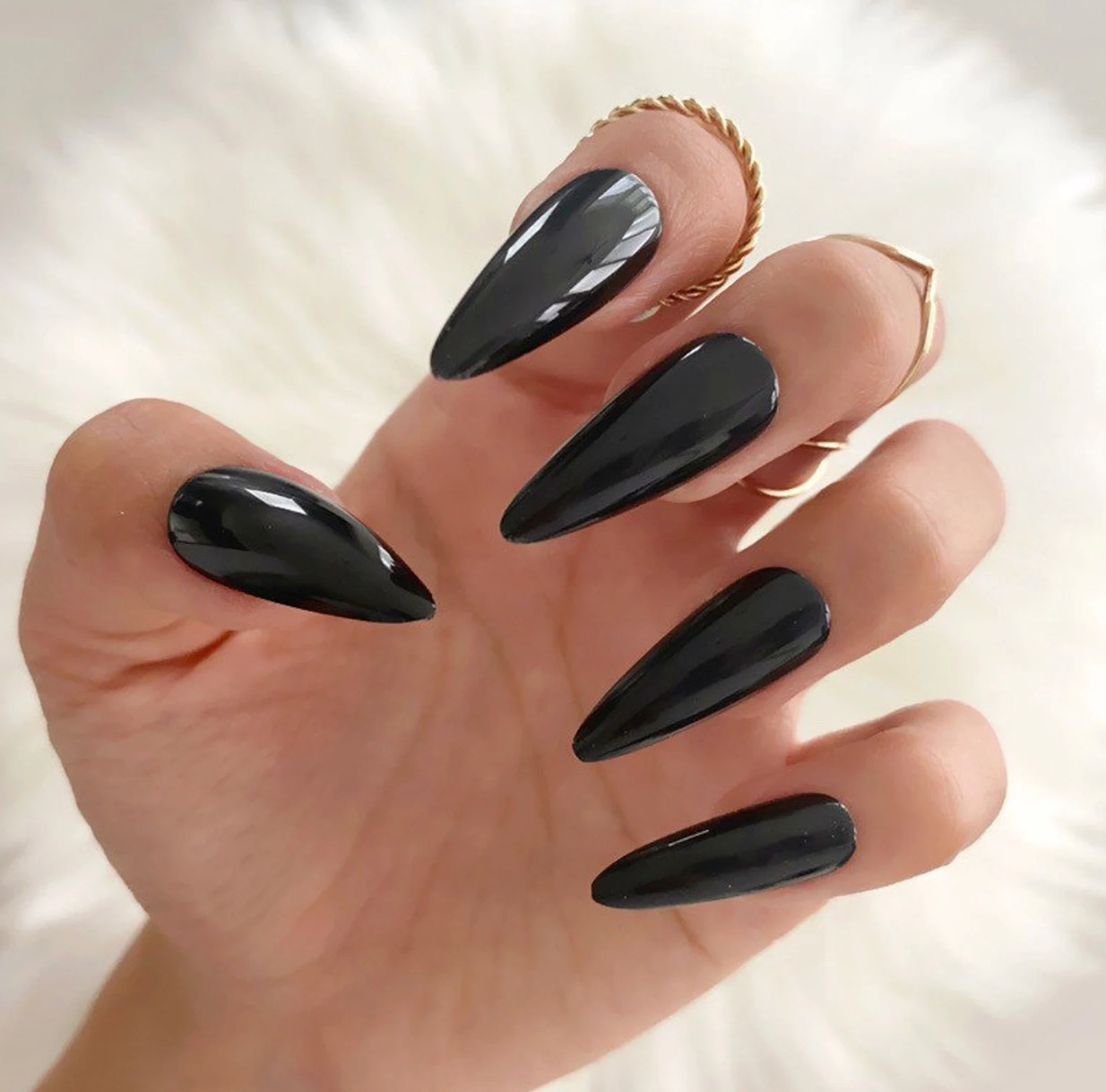 24pcs Black Stiletto Glossy Press On Nails All Sizes Included Brand New