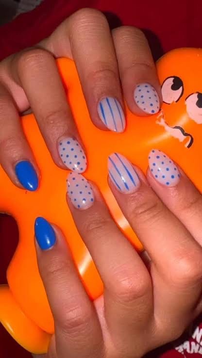 handmade nails press on for eny Session blue and white 10 year old girl almond.