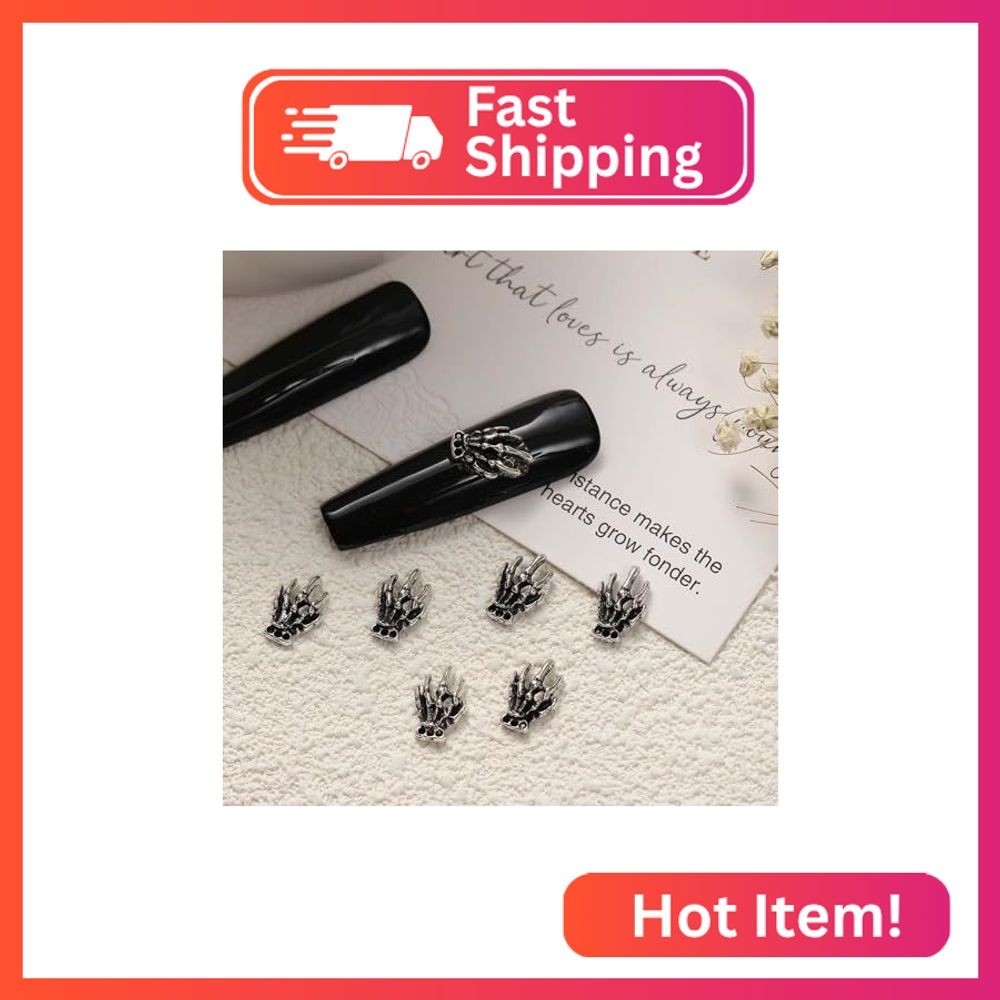 50Pcs Halloween Nail Charms Skeleton Hand Nail Charms 3D Nail Art Rhinestone Met