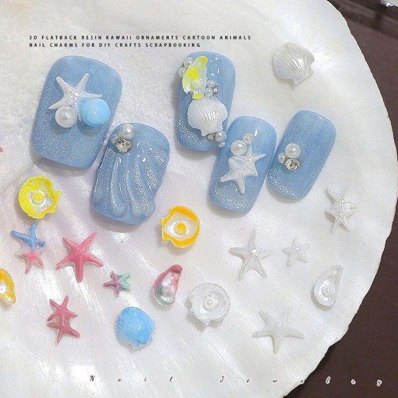 Durability Resin Nail Charm With Shine Shell Patterns For Everyday Wear