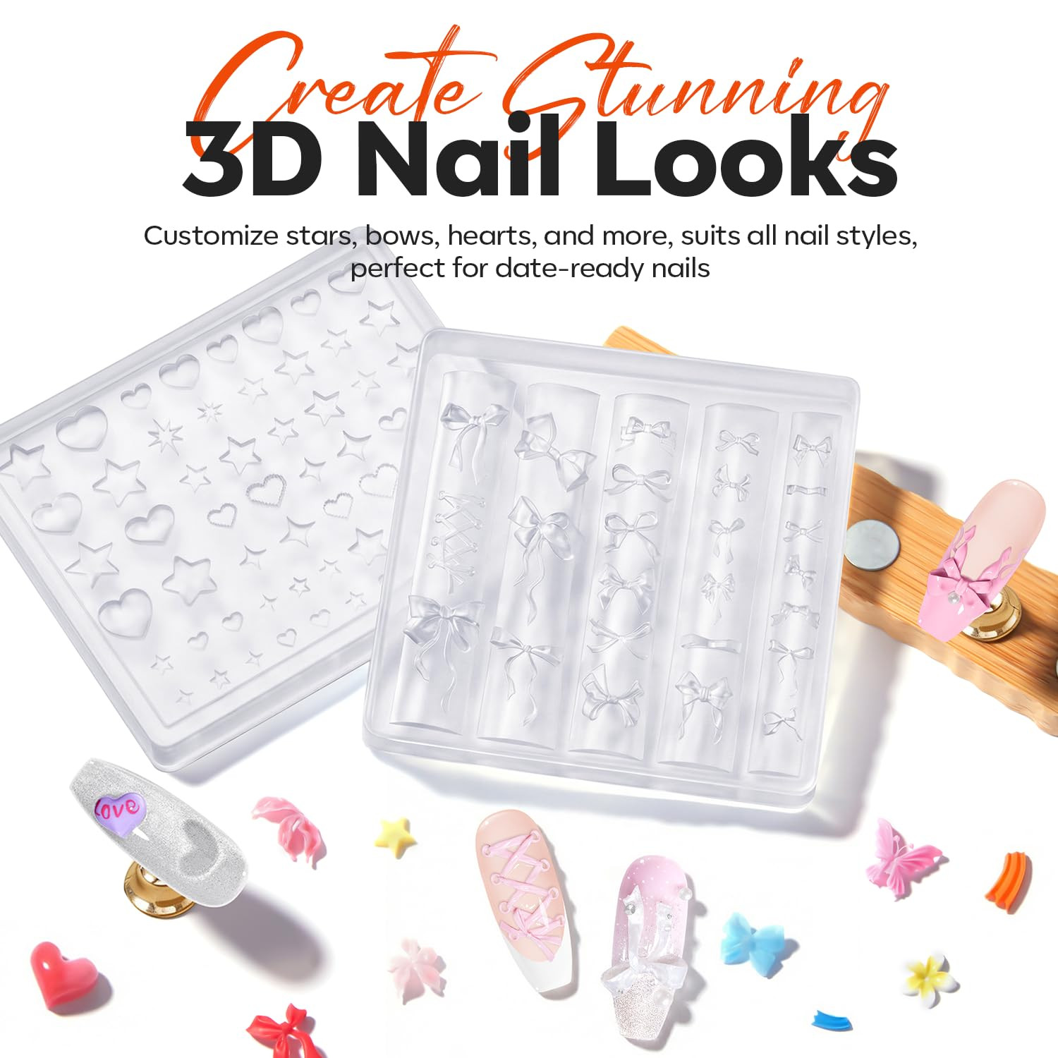 Silicone Nail Art Molds, 2PCS 3D Flowers Nail Charm Molds
