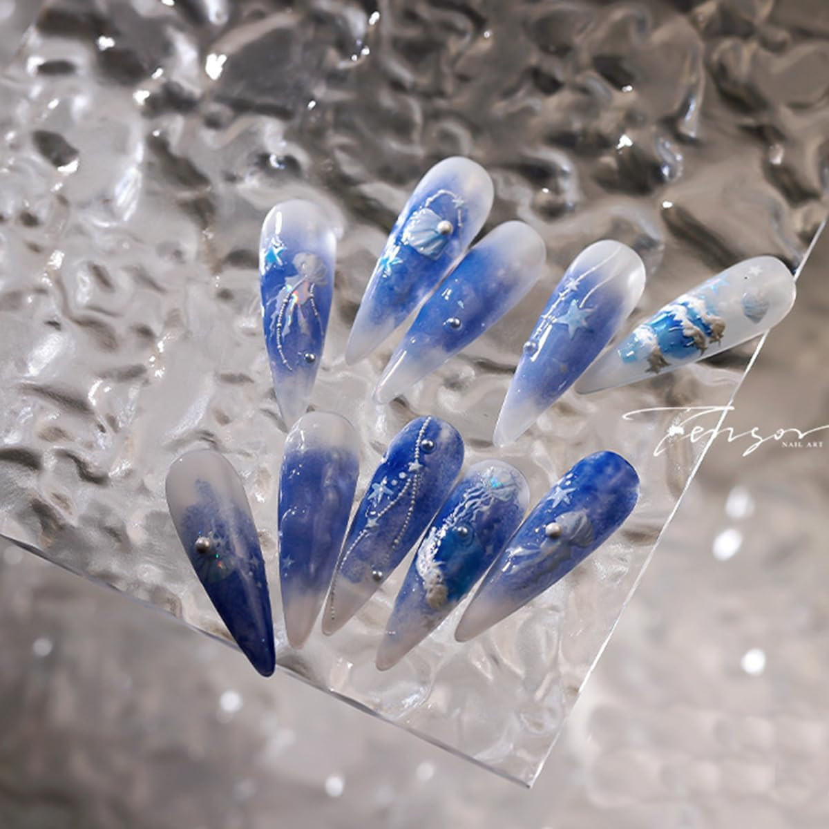 5D Embossed Ocean Life Nail Art Stickers Decals Self Adhesive Seashell Starfish