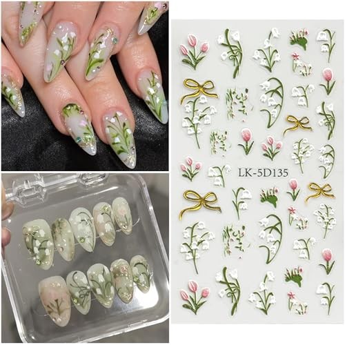 Flower Nail Art Stickers 5D Embossed Flower Nail Decals Spring Colorful-02