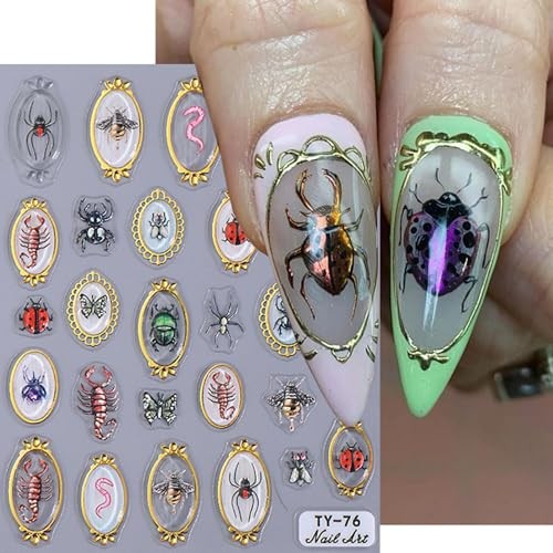 Spring Summer Nail Art Stickers 5D Embossed Insect Nail Decals Style-10