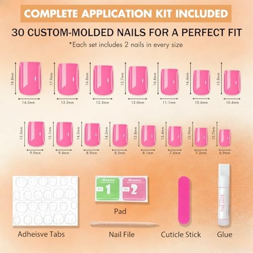 Press On Nails Short – Bright Baby Pink Press On Nails Square, 30 baby pink