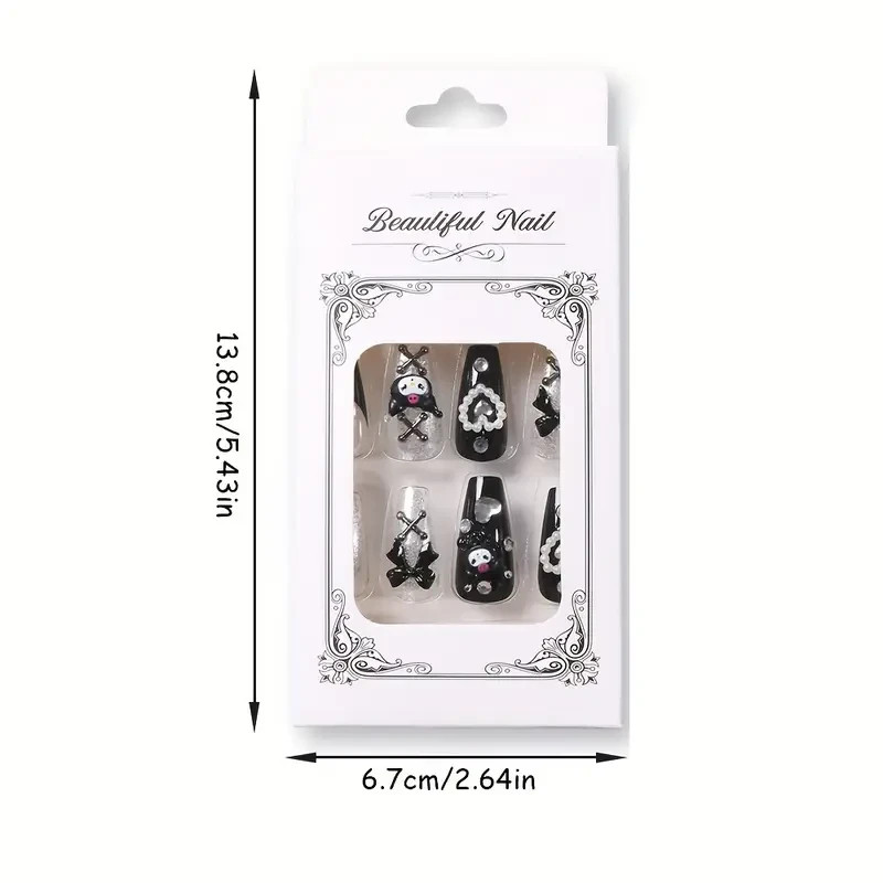 Handmade Long Ballet Press-On Jelly Nails 24 pcs Set Glitter Sanrio Kuromi