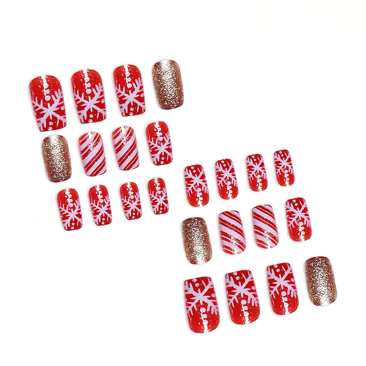 24Pcs Christmas Snowflake Press on Nails Short Square Fake Nails with Candy D…