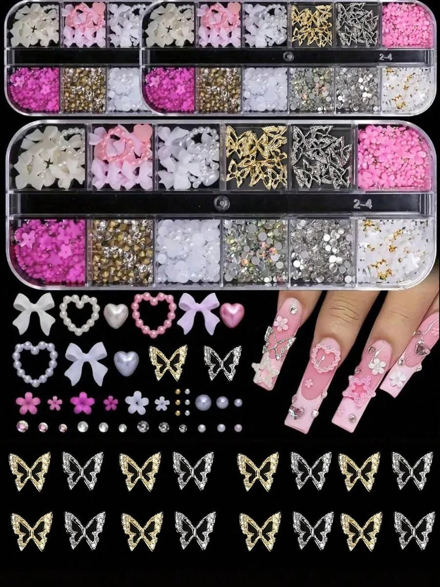 3D Flower Nail Charms Acrylic Petal Rhinestone Nail Art Decorations