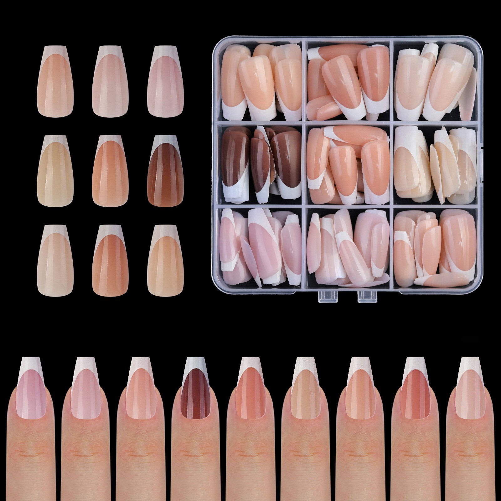 135Pcs Press on Nails French Shape Fake Nai Art Tips Manicure Set 15 Sizes