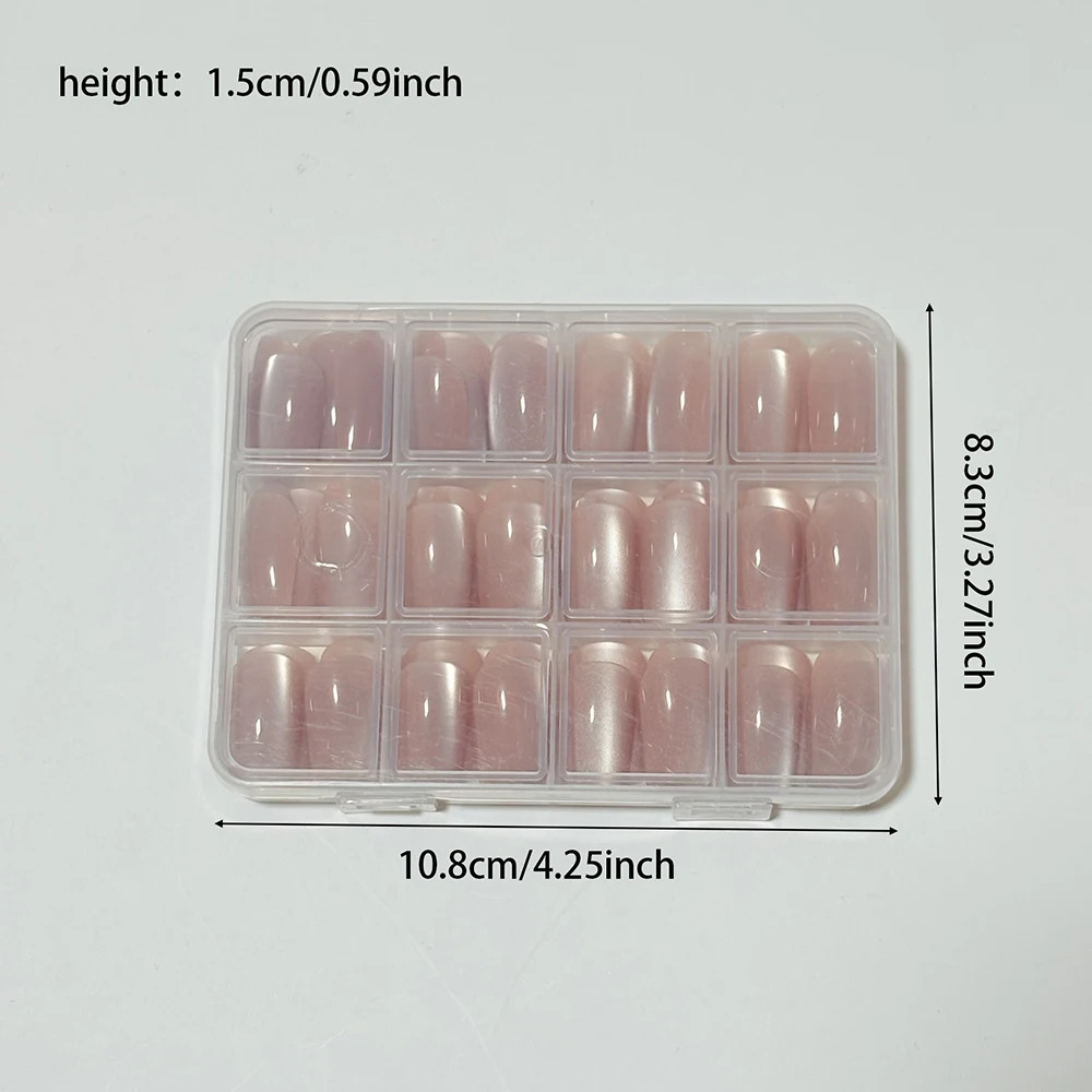 Glossy Short Round Press On Nails 144Pcs Nude Pink Cat Eye Detachable Fake Nails