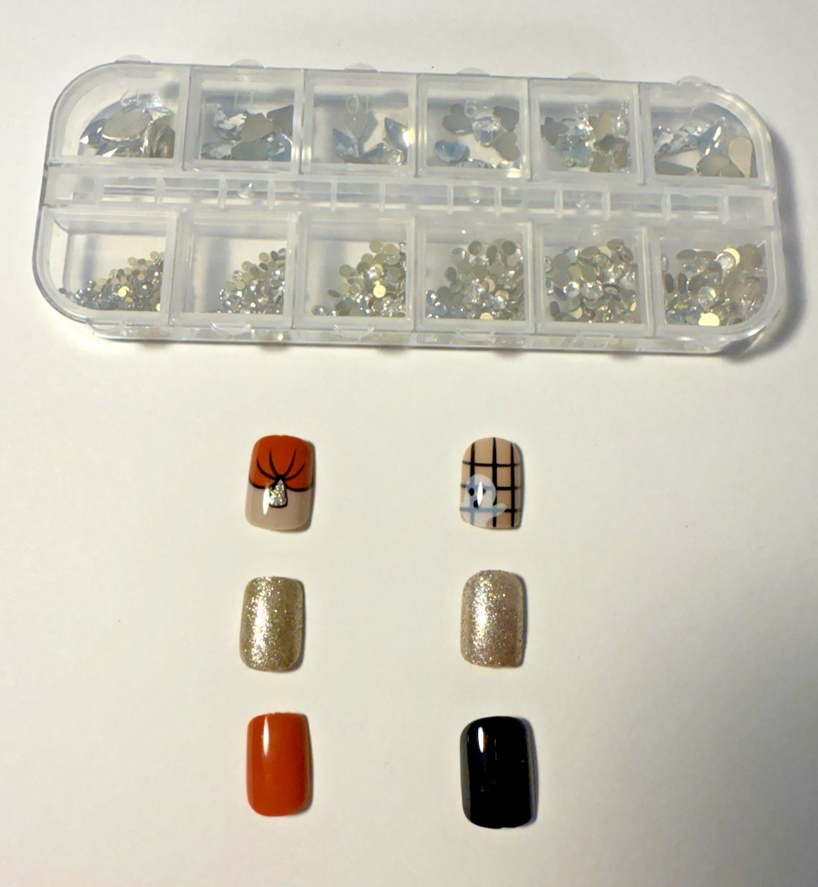 Halloween Press-On Nail Bundle – 2 Sets (Spider & Ghost Designs) + Nail Charms |