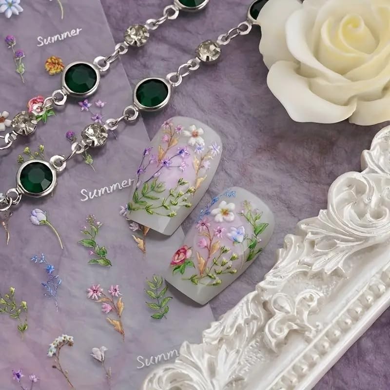 Flower Nail Stickers for Nail Art – Flowers Nail Art Stickers Summer Floral L…
