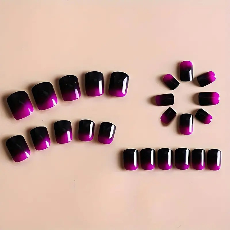 Purple Press on Nails Short Square False Nails Gradient Purple Fake style6