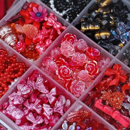 1400 Pieces 3D Butterfly Rose Flower Bow Rabbit Bear Nail Charms Kit Black Red