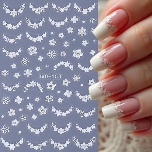 4 Sheets Pink White Flower Nail Art Stickers 3D Embossed Flowers Flowers 05