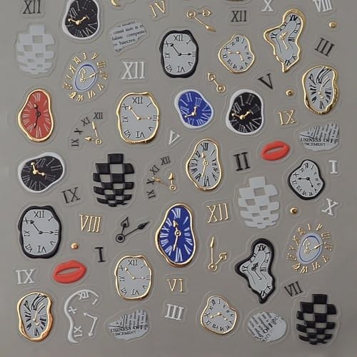 Vintage Nail Art Stickers 5D Embossed Nail Decals with Gold Timepiece Clock