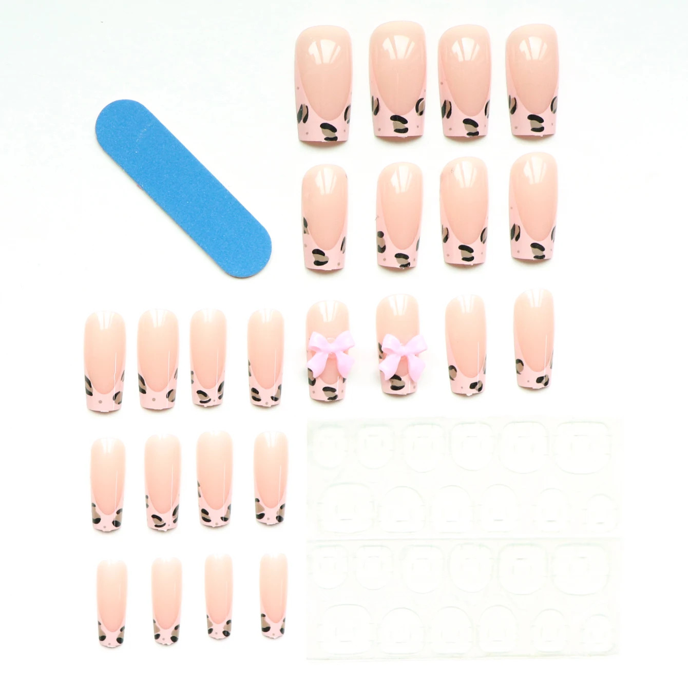 24Pcs Upgrade Your Look with Pink Leopard Print Bow Full Coverage False Nail Set